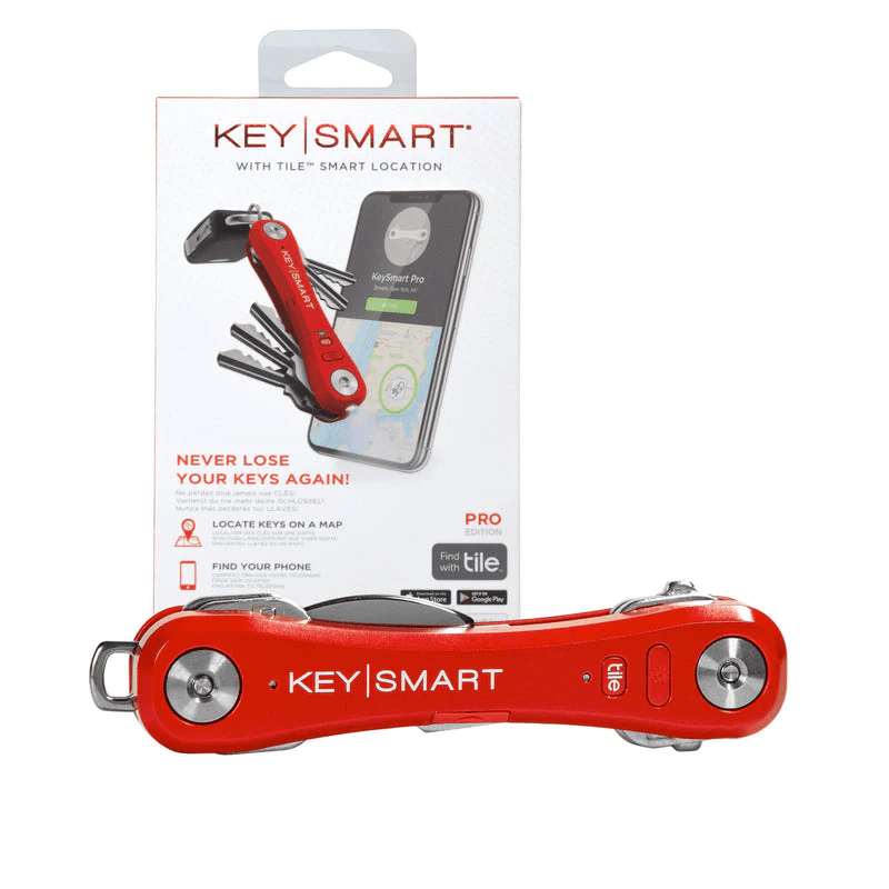 KeySmart Pro Key Holder w/ GPS Tile, Flashlight - Red (KS411-RED)
